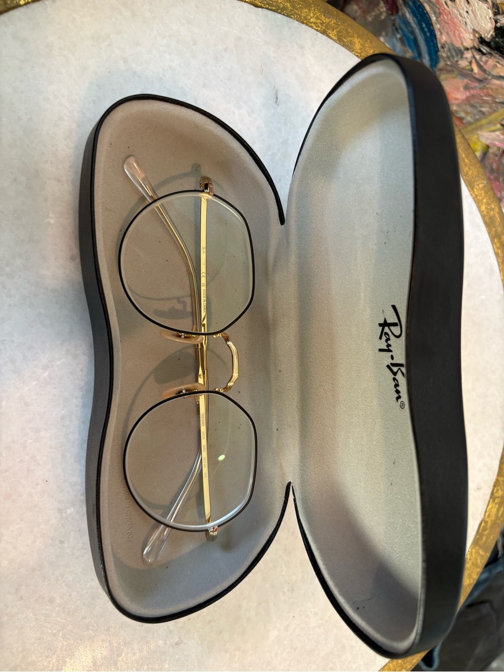 Ray-Ban Gold and Black Round Metal Glasses